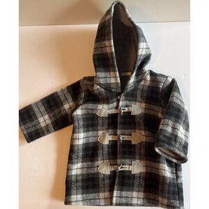Benetton Baby Black Grey Plaid Blend Toggle + Snap Button Coat Boy 3-6 Months